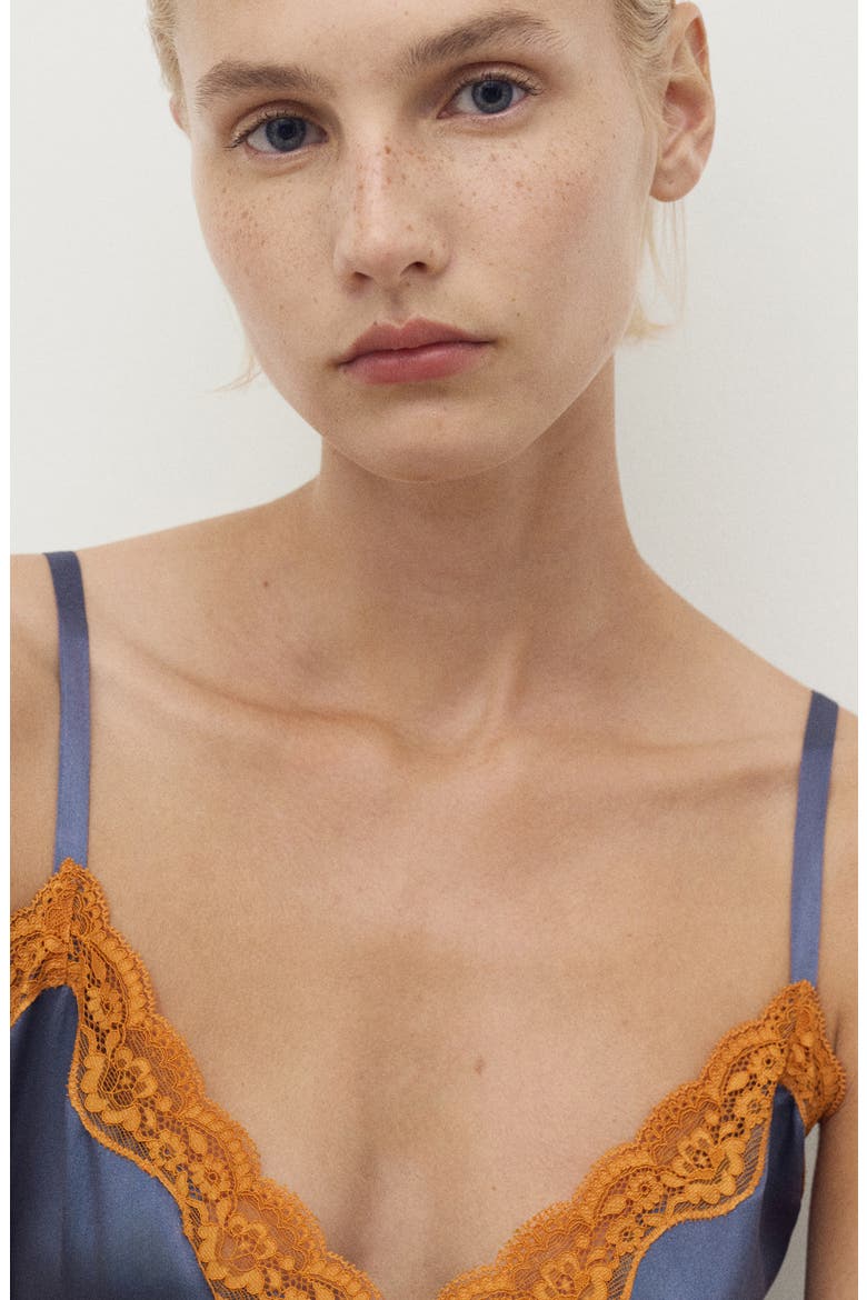 Contrast Lace Silk Camisole, Alternate, color, INK BLUE