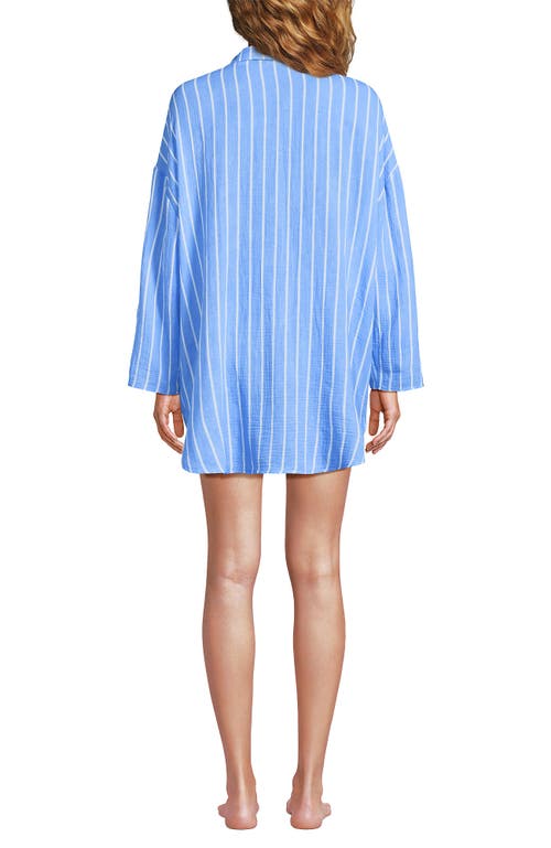 Lands' End Oversized Gauze Button Front Cover-up Shirt In Blue
