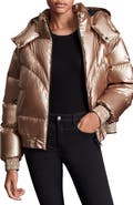 AllSaints Mika Hooded Metallic Down Puffer Jacket
