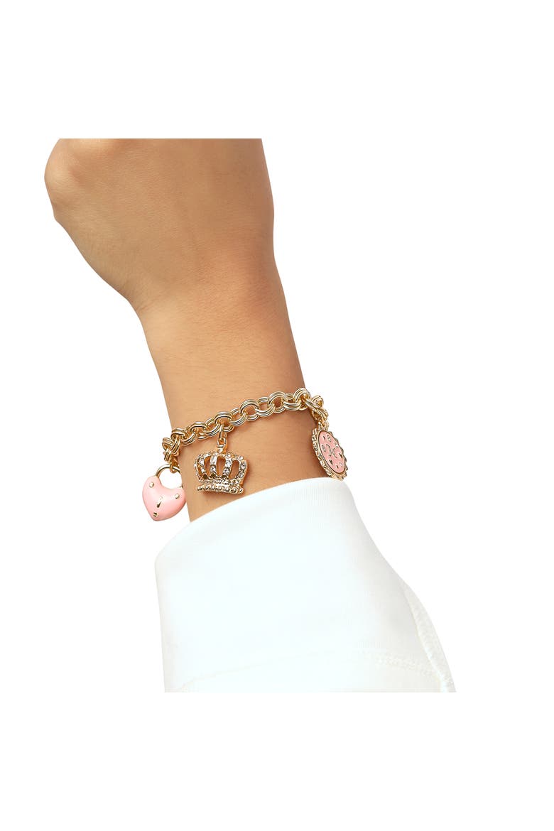 Gold-Tone Pink Charm Bracelet with Pavé Accents, Alternate, color, Gold