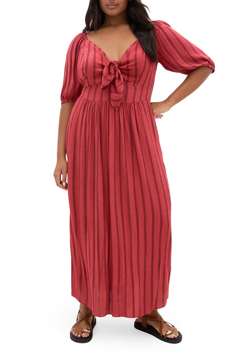 Bella Tie Front Maxi Dress, Main, color, RUST STRIPE