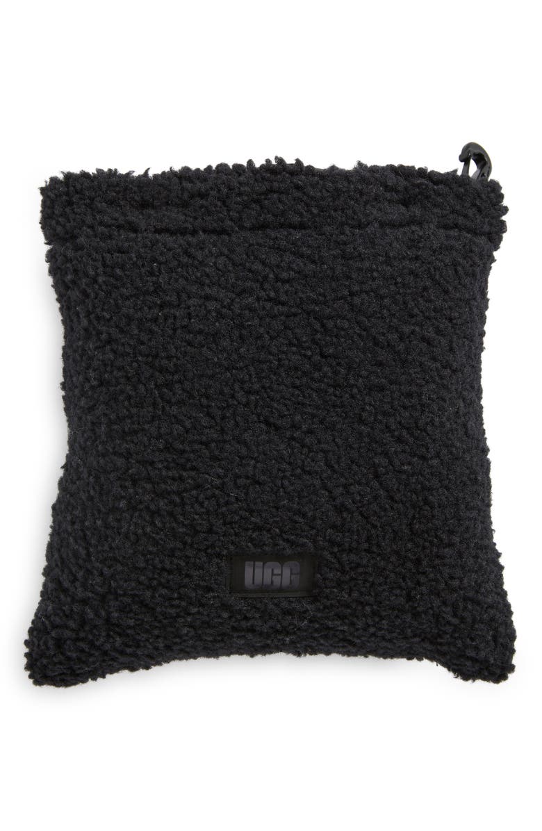 UGG<sup>®</sup> UGGfluff Packable Quilted Faux Shearling Trim Scarf, Alternate, color, Black