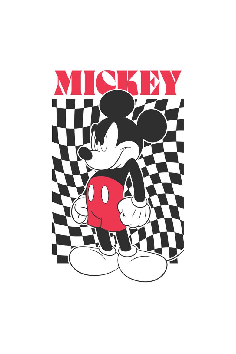 Boy's Mickey & Friends Checkered Mad Pose  Graphic T-Shirt, Alternate, color, White