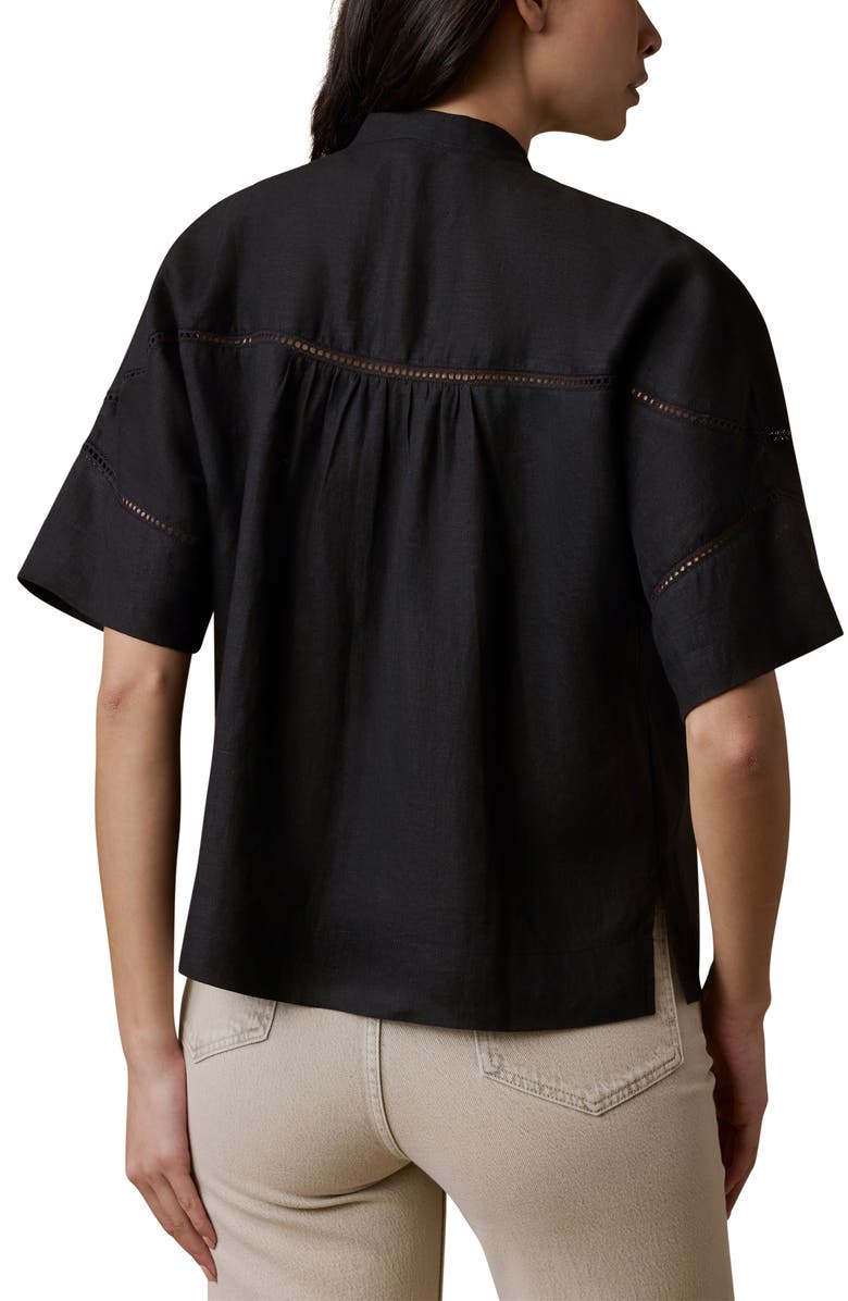 Faherty Luna Lattice Inset Linen Shirt, Alternate, color, Black