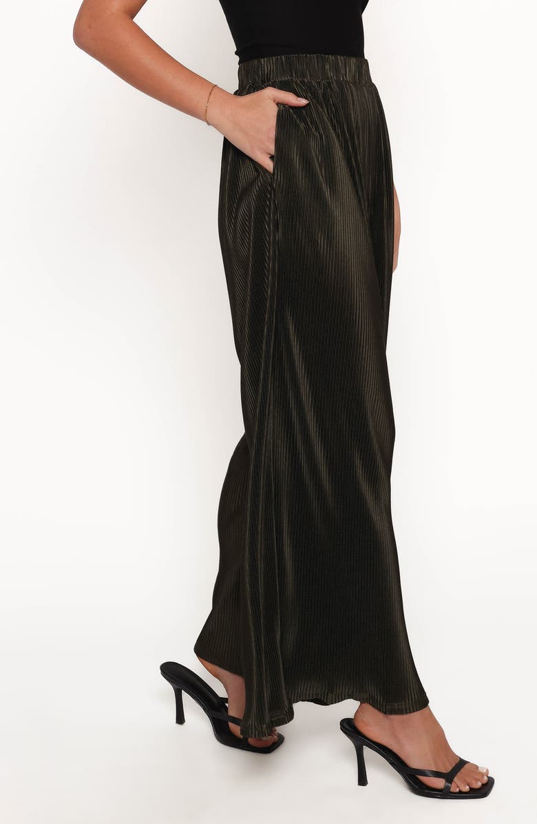 Petal 
Pup Leria Plissé Wide Leg Satin Pants, Alternate, color, Olive