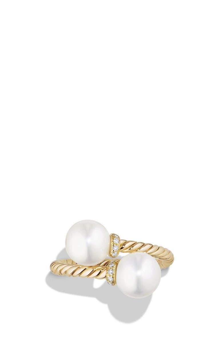 David Yurman Solari Bypass Ring with Diamonds and Pearls in 18K Gold, Alternate, color, 