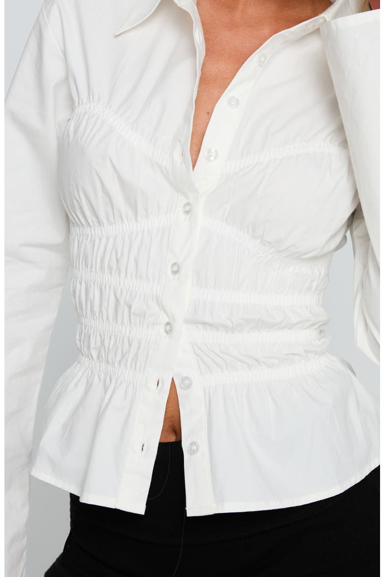 Lisel Shirred Button-Up Shirt, Alternate, color, WHITE