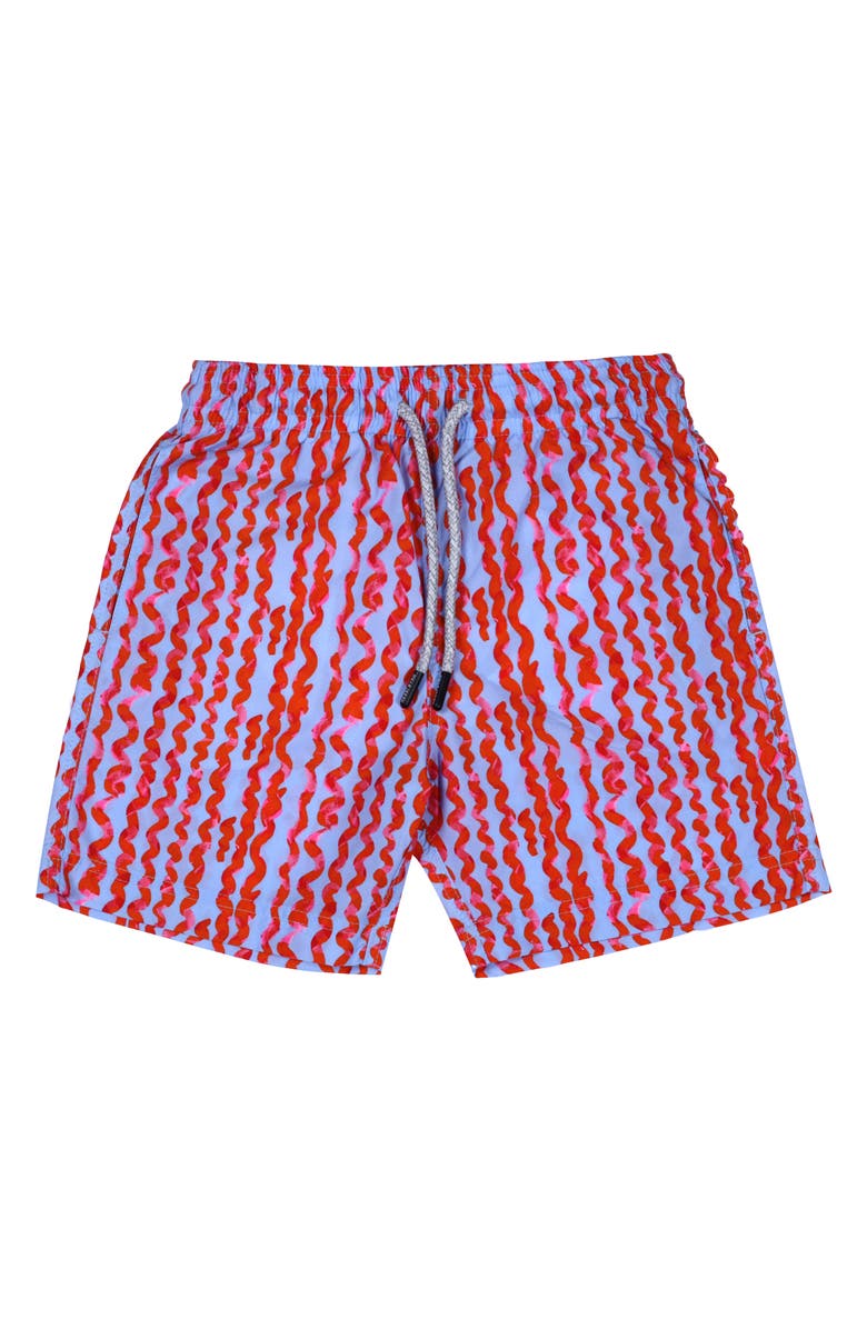 NESSI BYRD Kids' Wavy Stripes Quick-Dry Swim Trunks, Main, color, Blue-Red