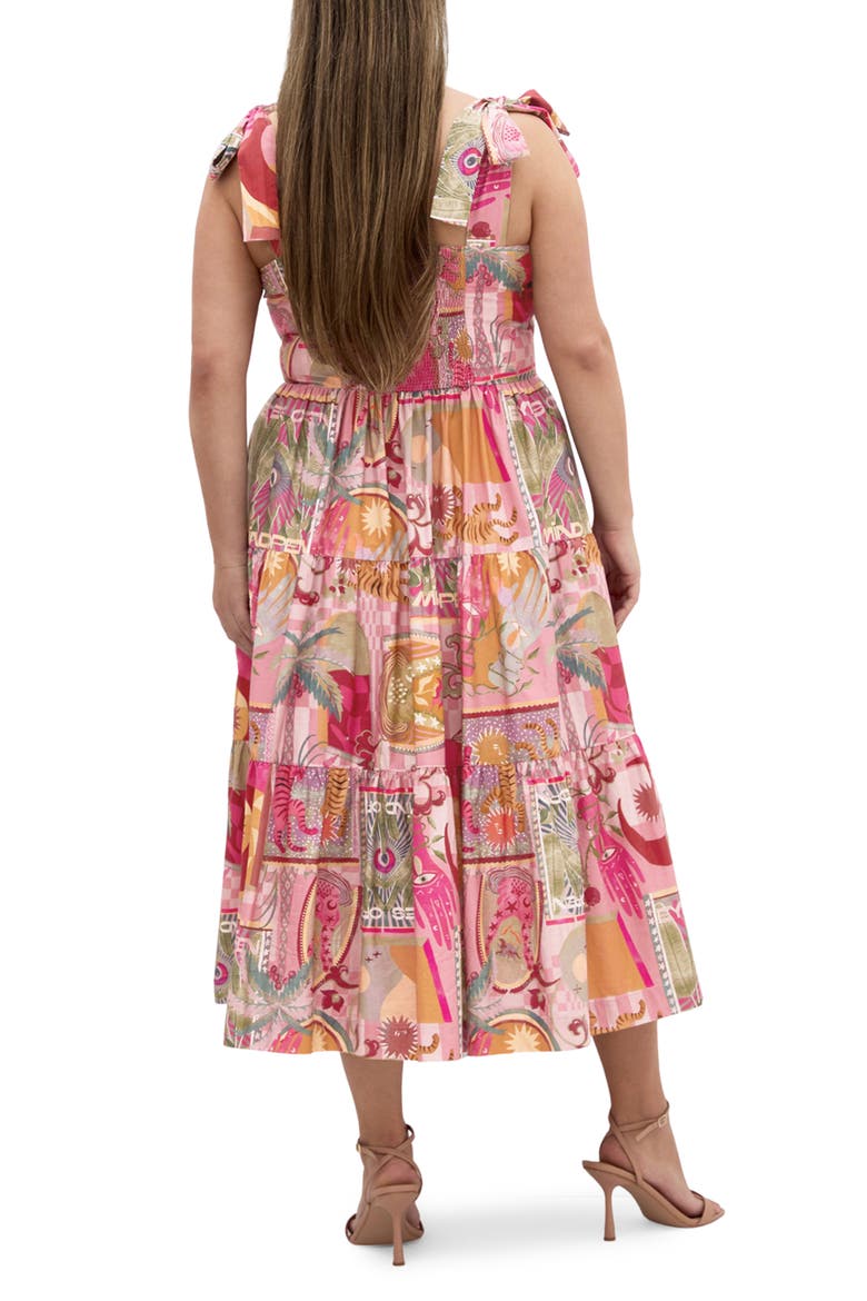 Ellessia Print Fit & Flare Midi Tie Shoulder Dress, Alternate, color, PINK DREAMSCAPE