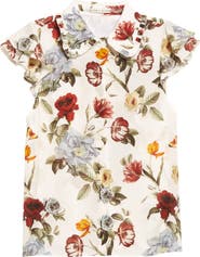 Alice + Olivia Martel Floral Flutter Sleeve Silk Button-Up Top