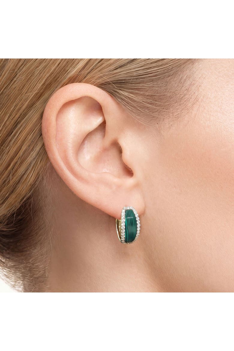 Malachite CZ Oval Hoop Earrings, Alternate, color, Malachite