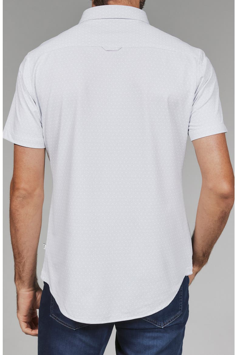 Corsica Geo Print Short Sleeve Stretch Button-Up Shirt, Alternate, color, WHITE