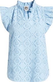 Anne Klein Embroidered Cotton Eyelet Top