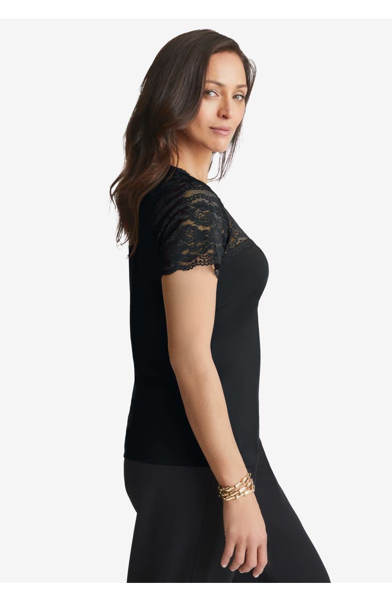 Jessica London Stretch Lace Neckline Top, Alternate, color, Black