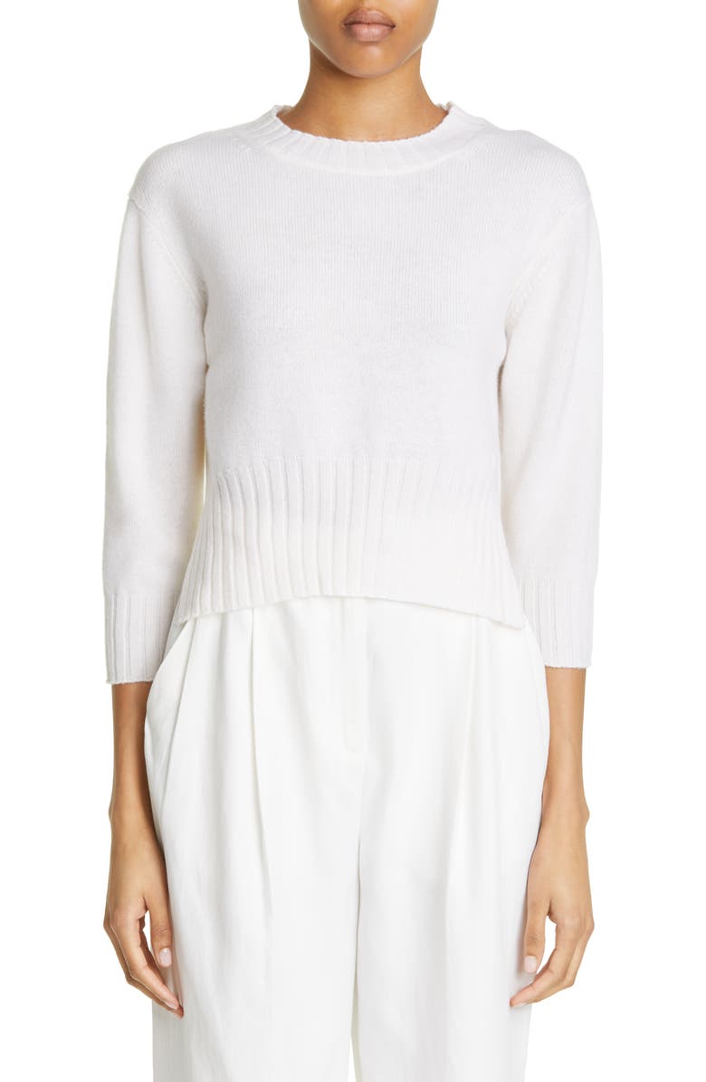 LOULOU DE SAISON Mora Three-Quarter Sleeve Cashmere Sweater, Main, color, Ivory