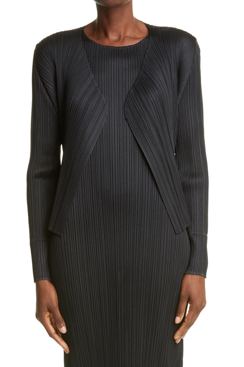 Pleats Pleats Issey Miyake Pleated Open Front Crop Cardigan, Main, color, BLACK