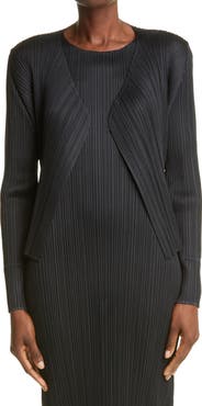 Pleats Please Issey Miyake Pleats Pleats Issey Miyake Pleated Open Front Crop Cardigan