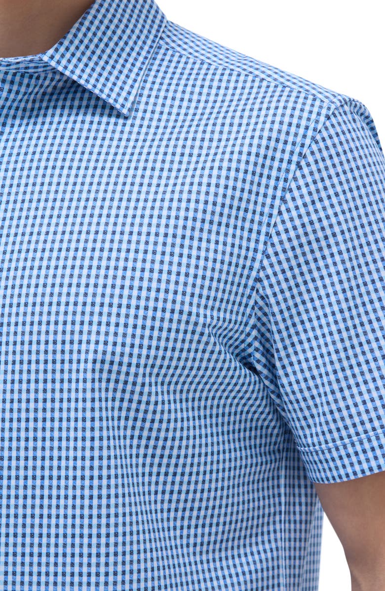 Bugatchi Miles OoohCotton<sup>®</sup> Gingham Short Sleeve Button-Up Shirt, Alternate, color, Classic Blue