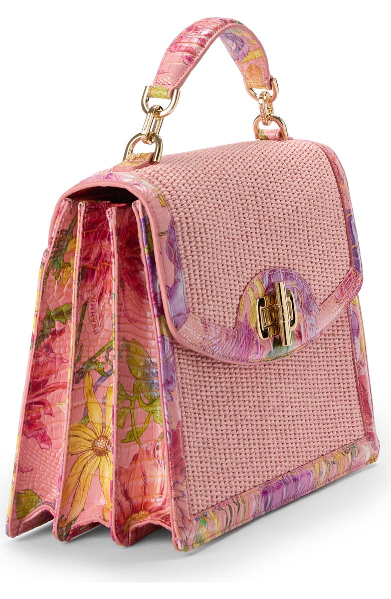 Brahmin Small Hallie Woven Straw & Croc Embossed Leather Satchel, Alternate, color,