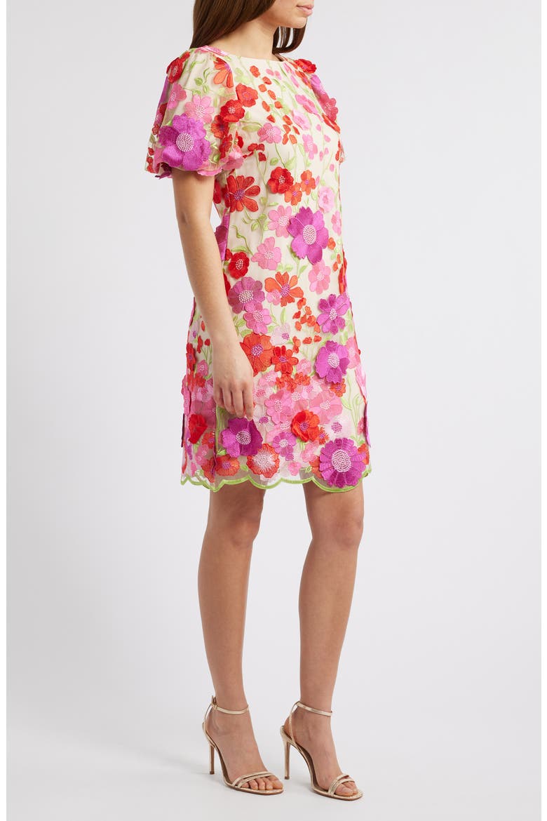 Floral Embroidered Puff Sleeve Cocktail Dress, Alternate, color, PINK