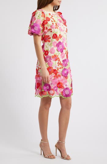 Lenina ♥ LILIANA puff sleeve embroidery dress MUSINSA | LENINA RIONA flower puff sleeve dress_RED