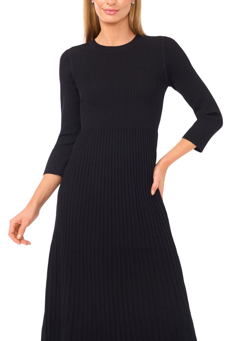 Flare Rib Midi Dress, Alternate, color, RICH BLACK