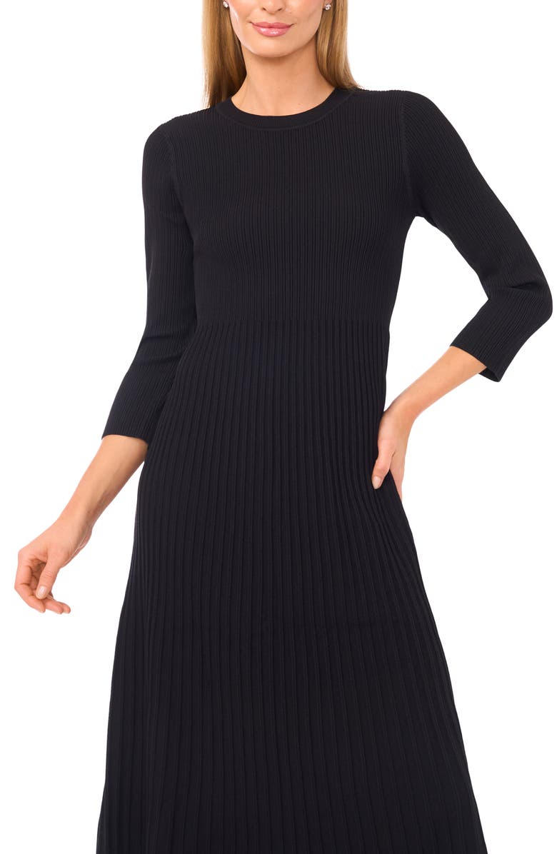 Halogen<sup>®</sup> Flare Rib Midi Dress, Alternate, color, Rich Black