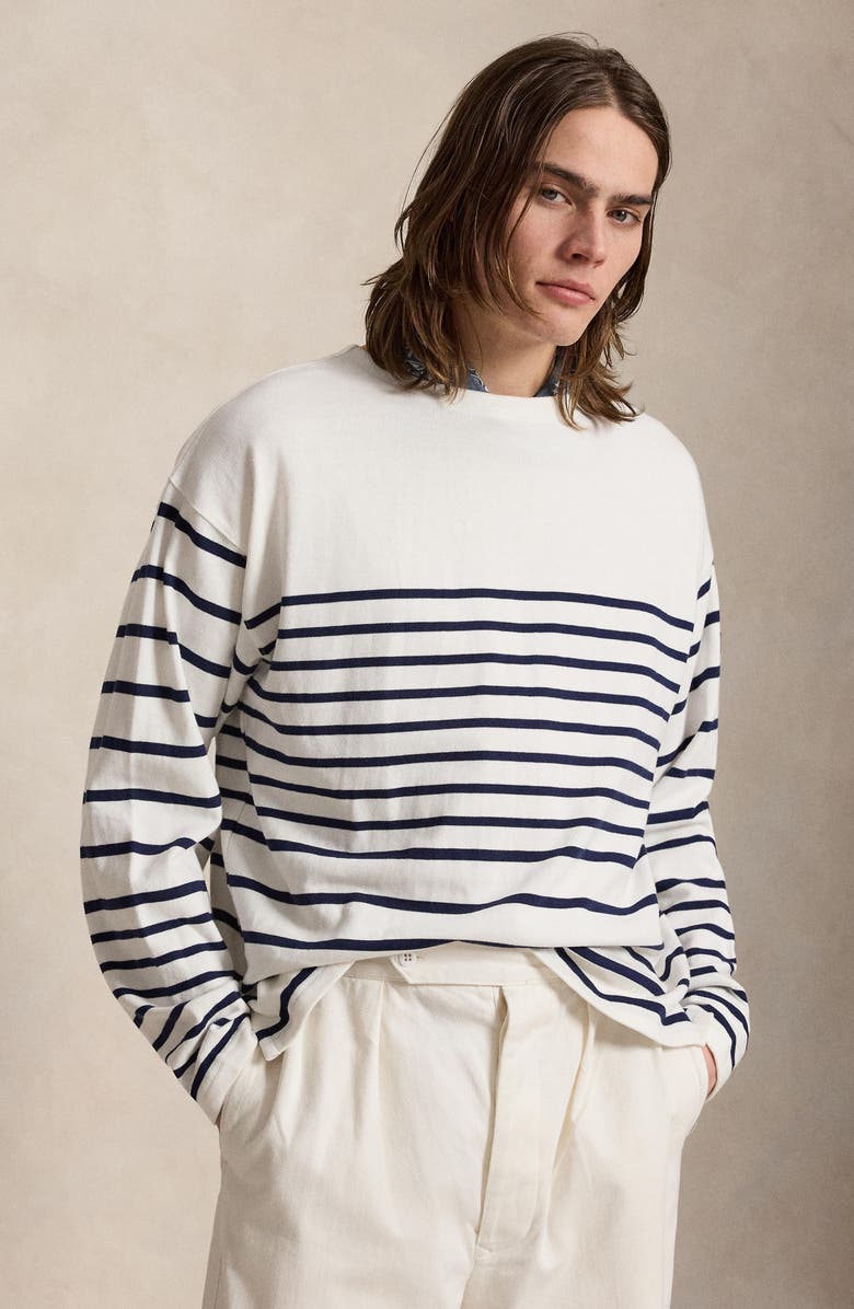 Polo Ralph Lauren Relaxed Fit Striped Jersey Pullover, Alternate, color, Newport Navy/White