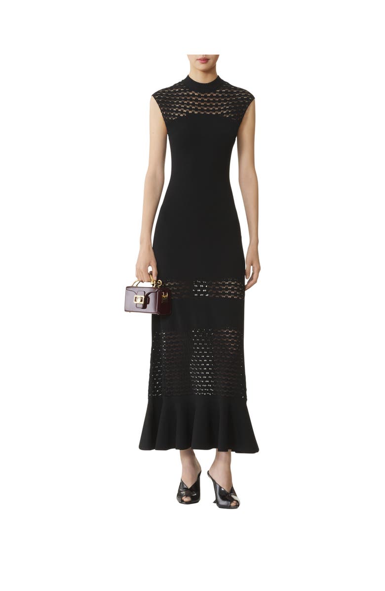 Lanvin Lace Detail Dress In Viscose, Alternate, color, Black