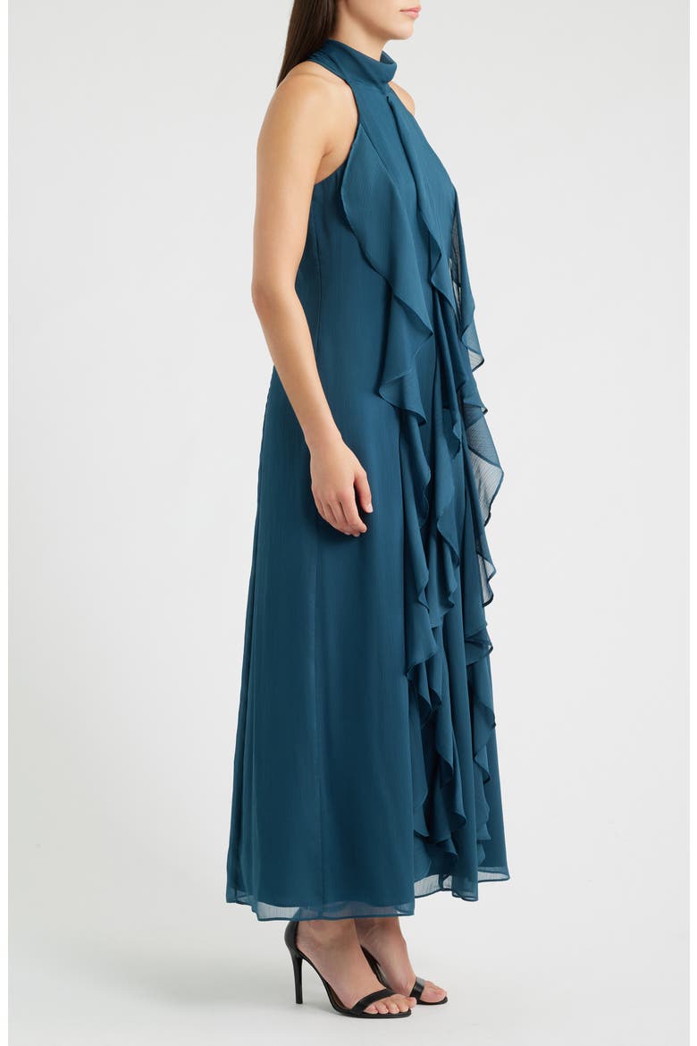 Cascade Ruffle Halter Gown, Alternate, color, TEAL