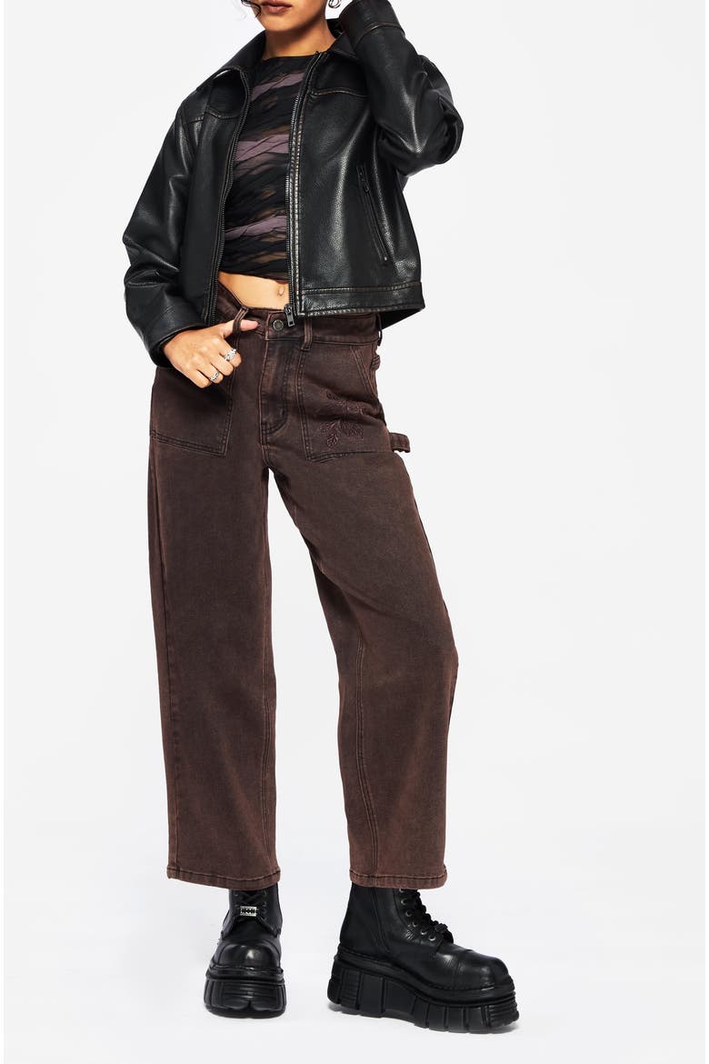 Echo Embroidered Pocket Cropped Jeans, Alternate, color, Brown