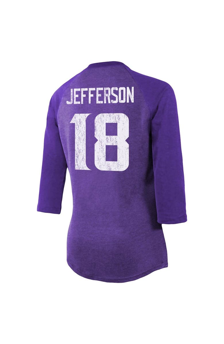 Majestic Threads Women's Majestic Threads Justin Jefferson Purple Minnesota Vikings Player Name & Number Tri-Blend 3/4-Sleeve Fitted T-Shirt, Alternate, color, 
