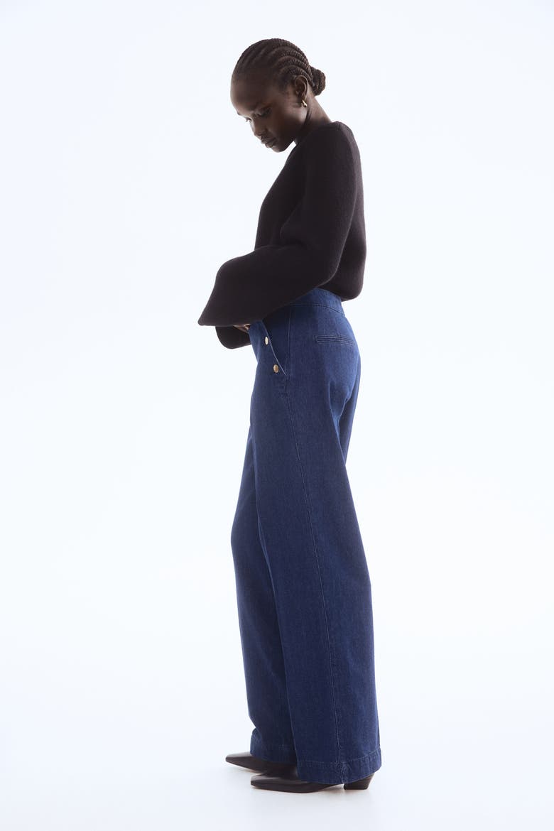 Button-detail Denim Trousers, Main, color, Dark denim blue