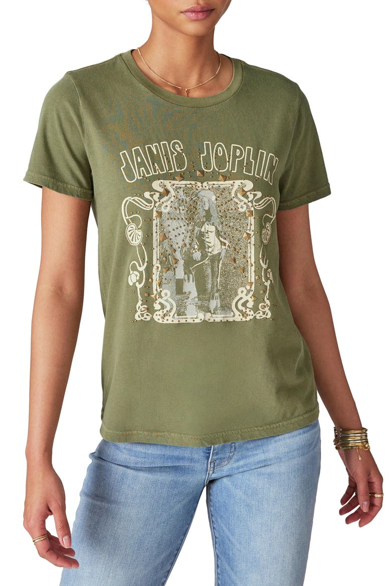Janis Joplin Embellished Graphic Tee, Main, color, WINTER MOSS