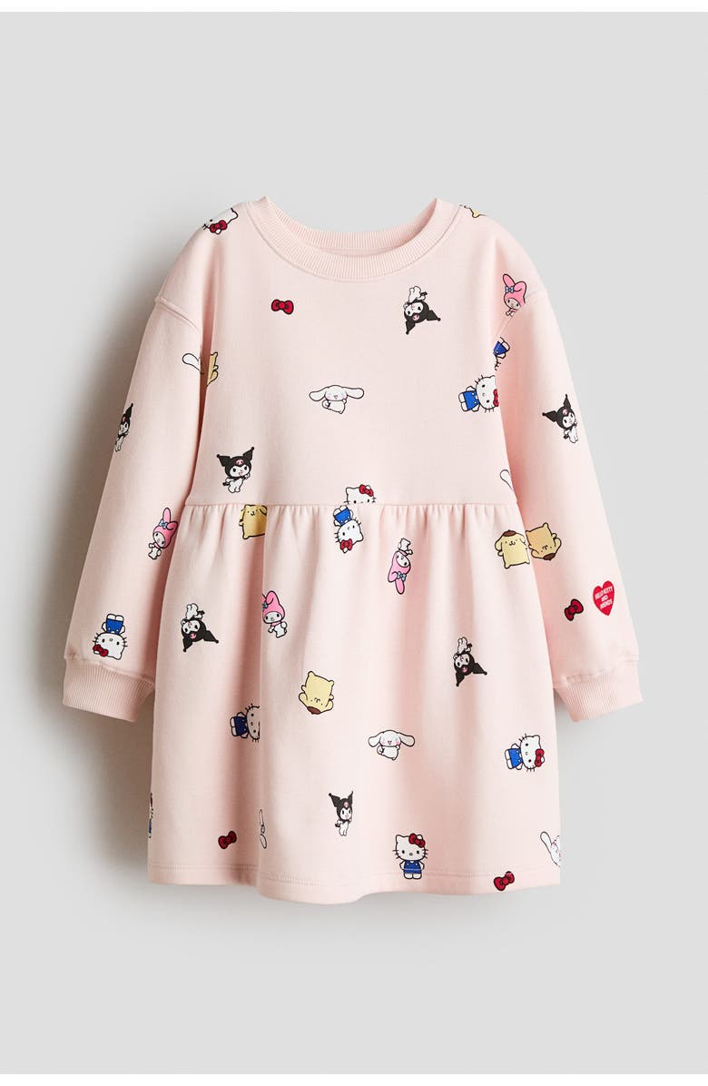 H&M Printed Sweatshirt Dress, Main, color, Light Pink/Sanrio