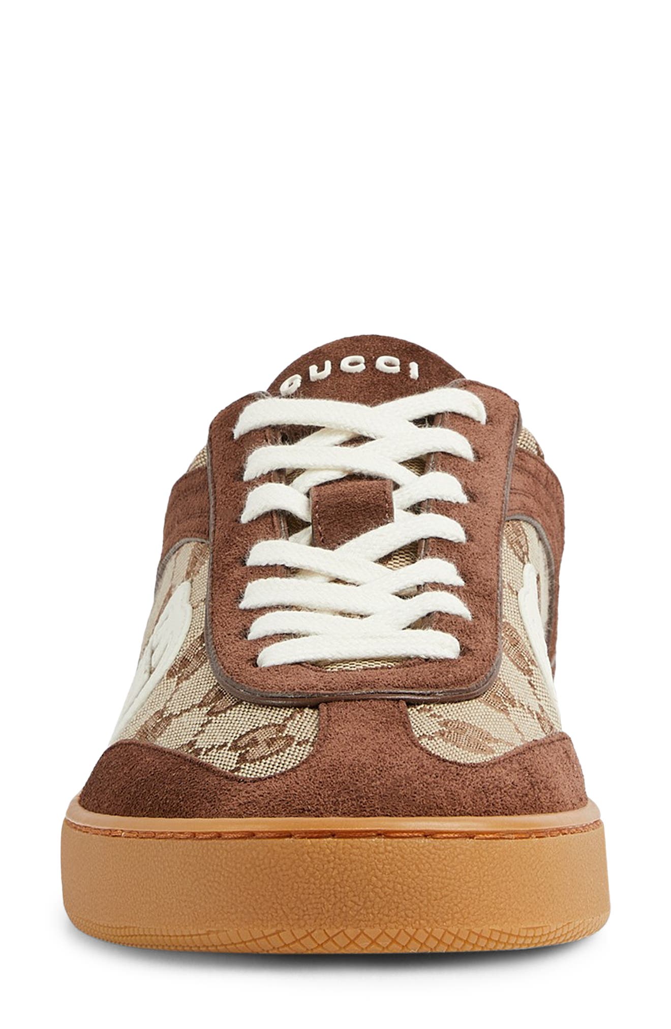 Gucci G74 Logo Canvas & Suede Sneaker, Alternate, color, Mahogany