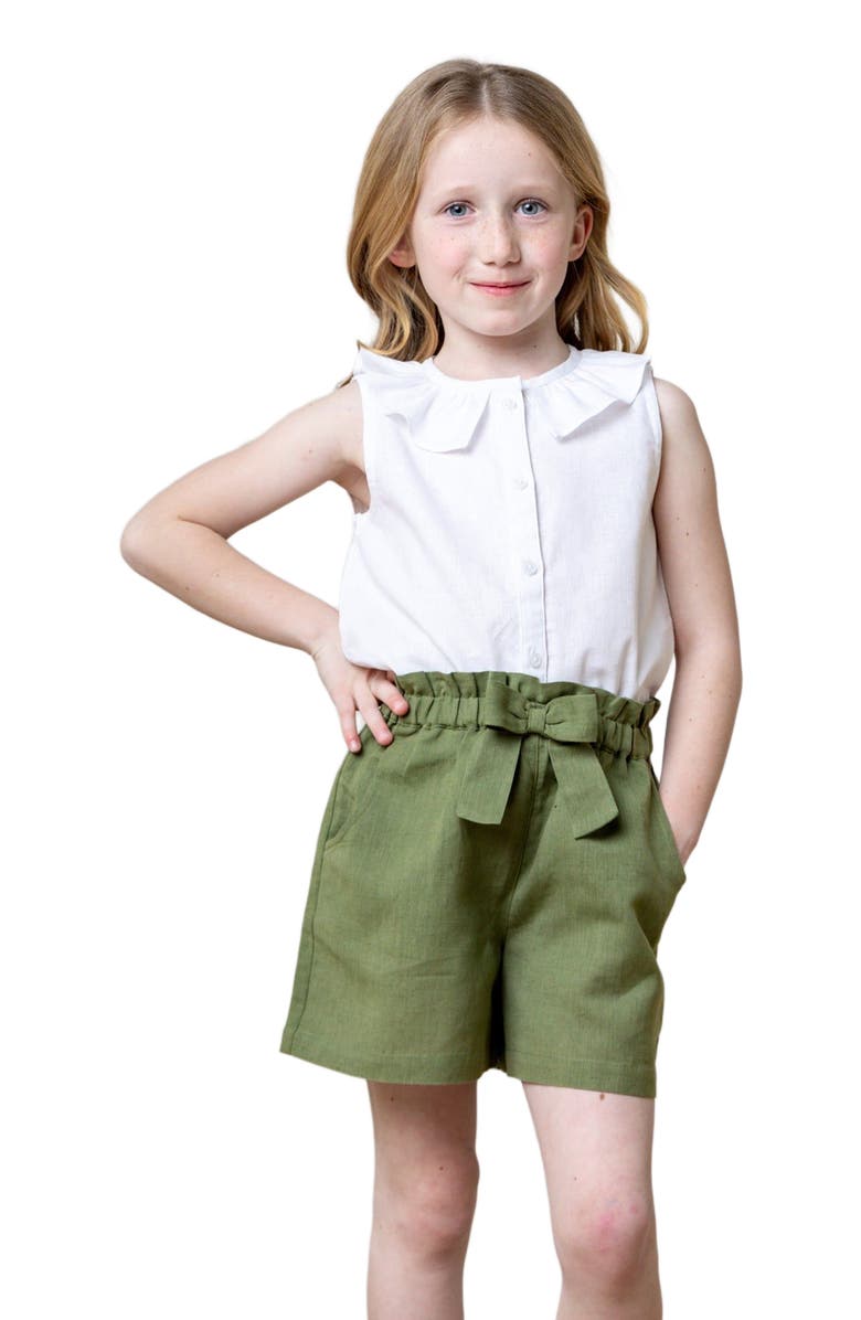 Hope & Henry Girls' Pull-On Cinched Waist Linen Short, Toddler, Main, color, 