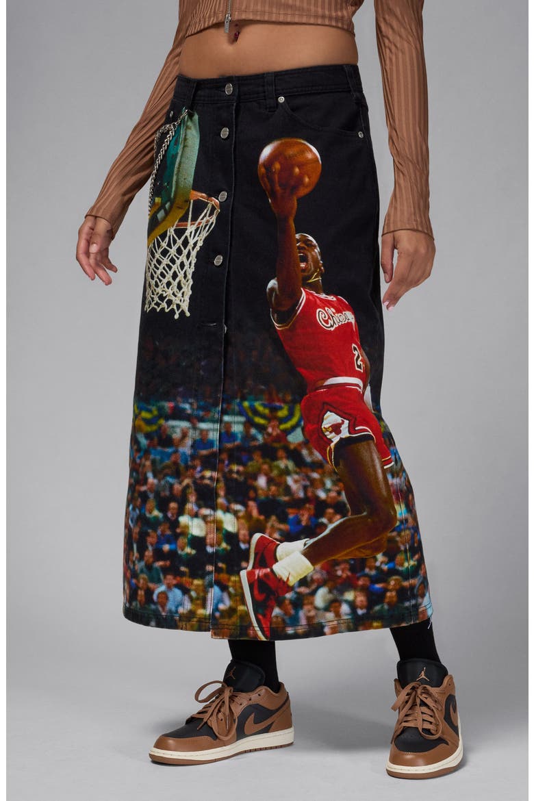 Air Jordan Denim Midi Skirt, Main, color, BLACK