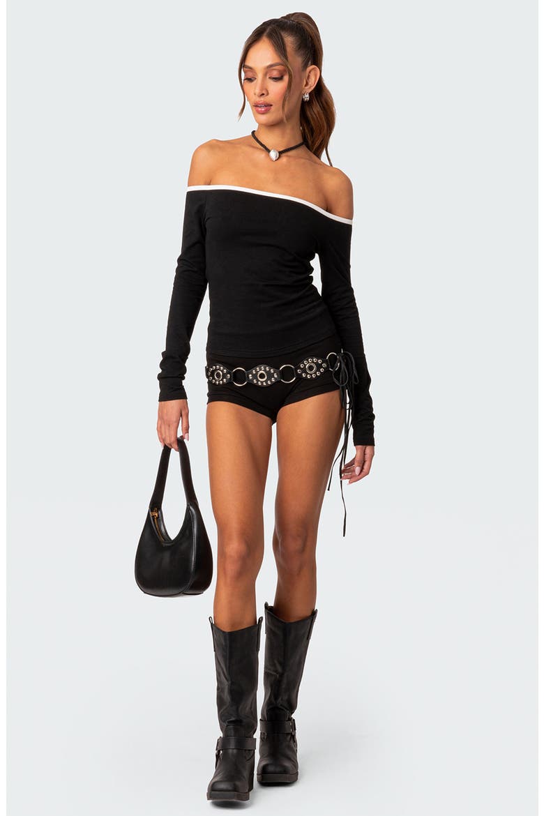 Captain Off the Shoulder Long Sleeve Top, Alternate, color, BLACK-AND-WHITE