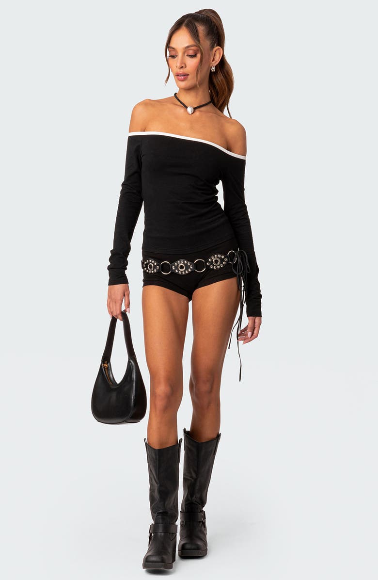 EDIKTED Captain Off the Shoulder Long Sleeve Top, Alternate, color, Black-And-White