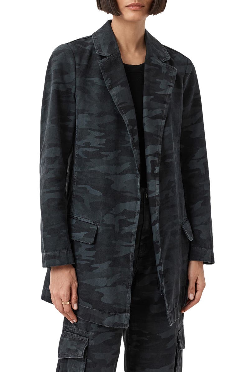 AllSaints Aleida Camo Denim Blazer, Main, color,
