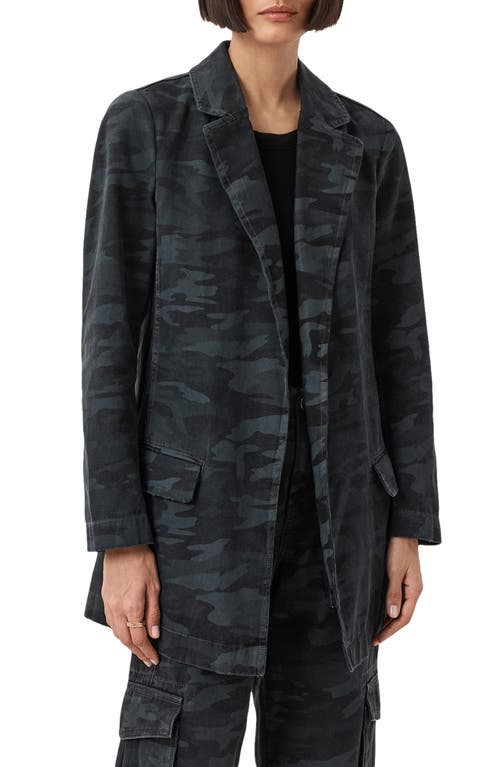 Allsaints Womens Camo Ink Blue Aleida Notch-lapel Tailored Denim Blazer In Black