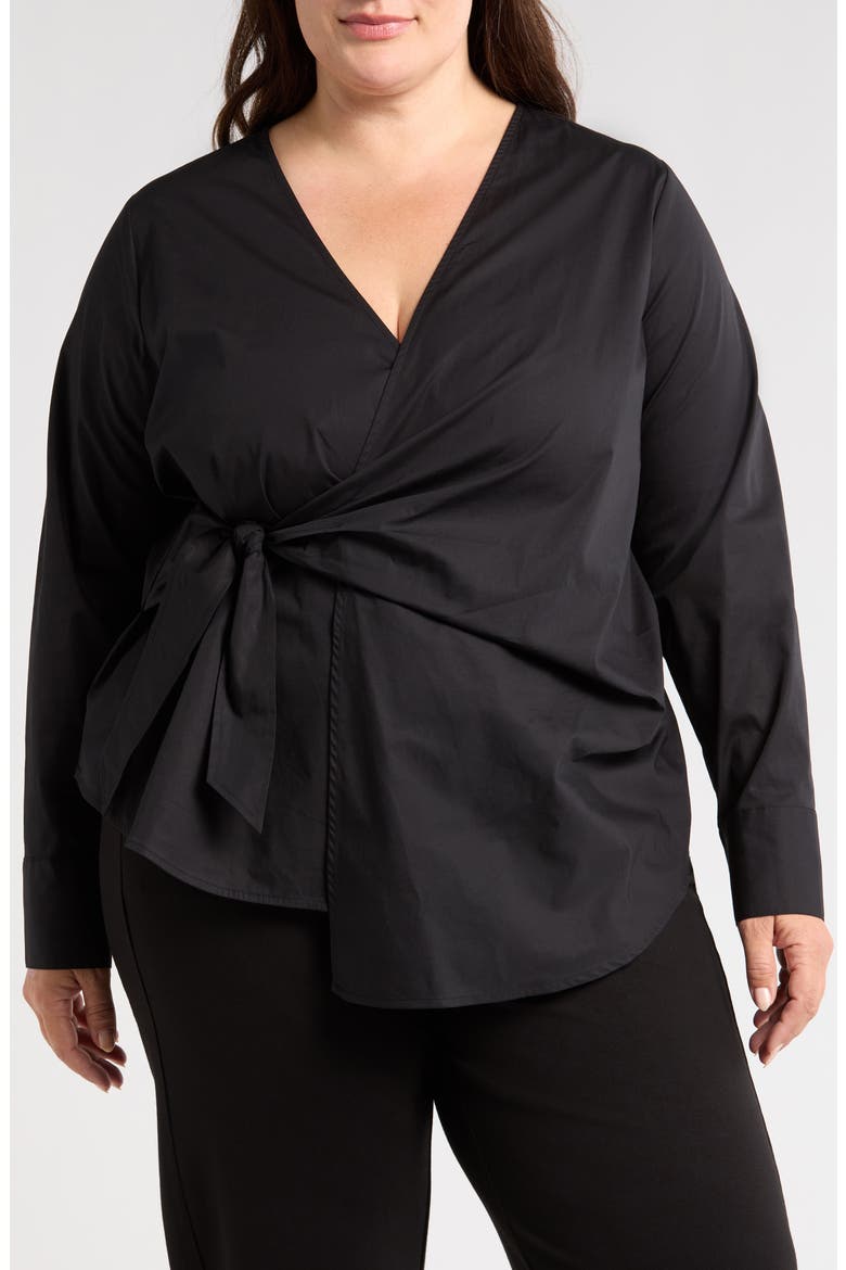 Front Wrap Poplin Shirt, Main, color, BLACK