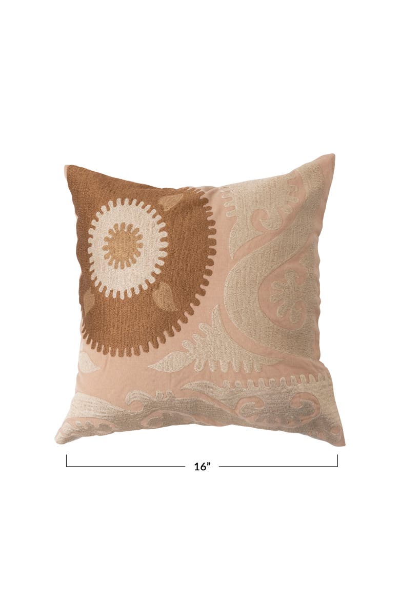 Cotton Embroidered Suzani Pillow with Chambray Back, Alternate, color, Cream
