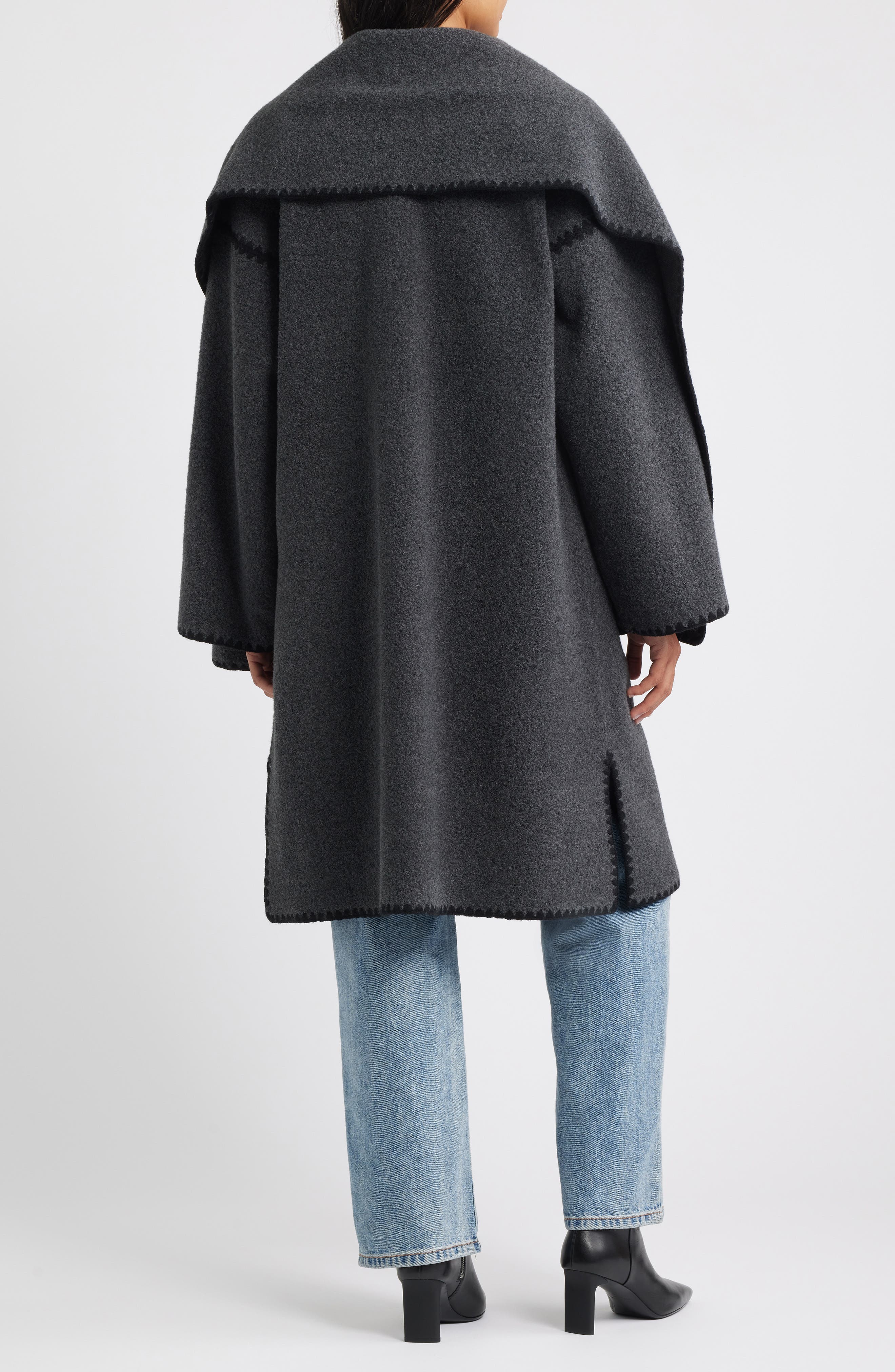 Embroidered Trim Long Scarf Coat - image 2