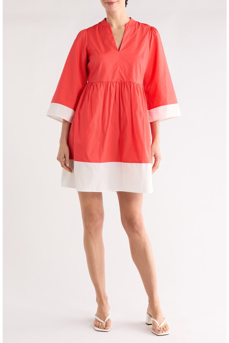 Border Trim Cotton Fit & Flare Dress, Main, color, POPPY
