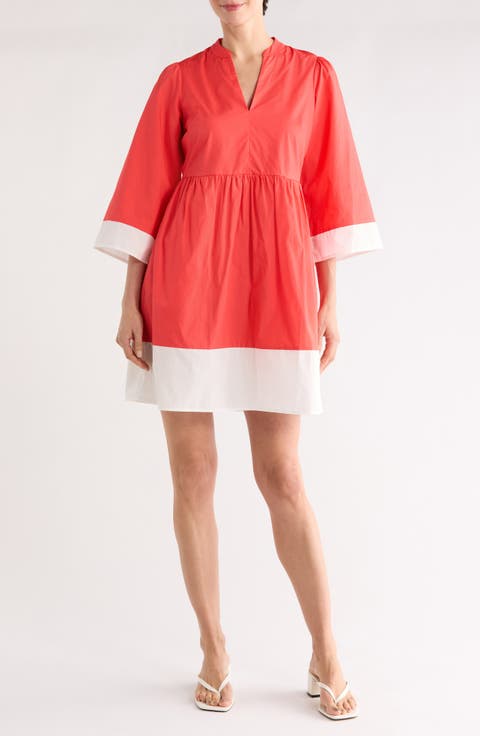 Border Trim Cotton Fit & Flare Dress