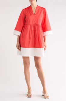 Vince Camuto Border Trim Cotton Fit & Flare Dress