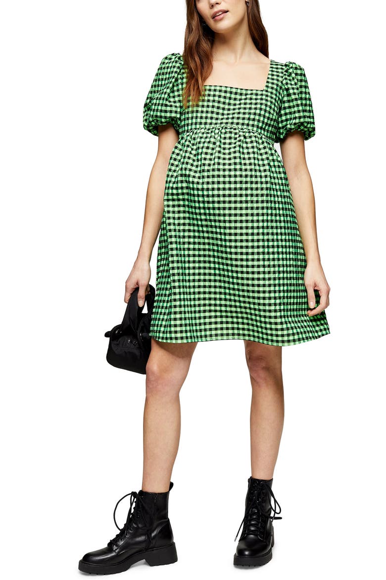 Gingham Maternity Minidress, Main, color, LIME MULTI