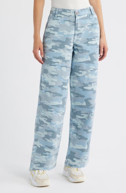 Drew Camo Print Mid Rise Relaxed Utility Jeans